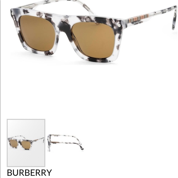 UNISEX BURBERRY SUNGLASSES WTH GREY HAVANA FRAMES AND BURBERRY LOGO ON THE ARMS - Picture 15 of 16